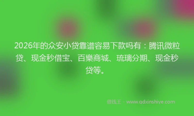 2026年的众安小贷靠谱容易下款吗有：腾讯微粒贷、现金秒借宝、百樂商城、琉璃分期、现金秒贷等。