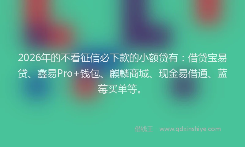 2026年的不看征信必下款的小额贷有：借贷宝易贷、鑫易Pro+钱包、麒麟商城、现金易借通、蓝莓买单等。