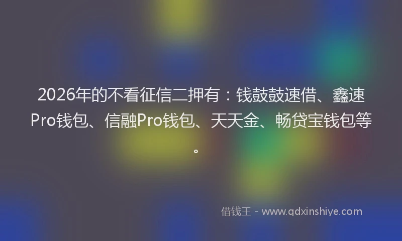 2026年的不看征信二押有：钱鼓鼓速借、鑫速Pro钱包、信融Pro钱包、天天金、畅贷宝钱包等。
