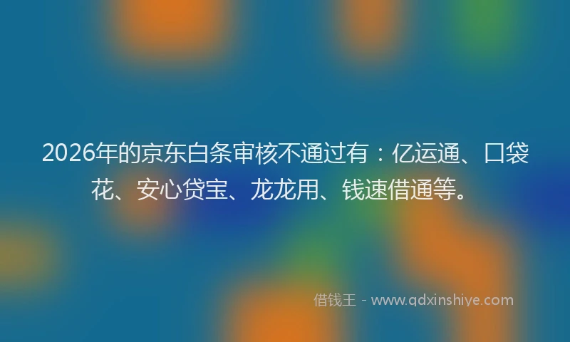 2026年的京东白条审核不通过有：亿运通、口袋花、安心贷宝、龙龙用、钱速借通等。