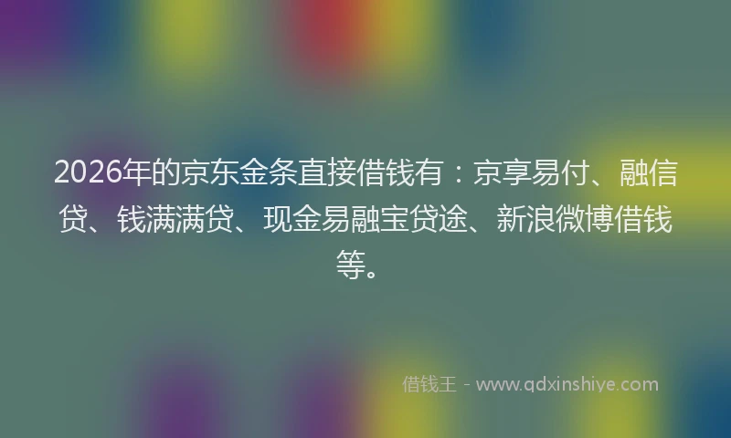 2026年的京东金条直接借钱有：京享易付、融信贷、钱满满贷、现金易融宝贷途、新浪微博借钱等。