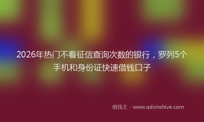 2026年热门不看征信查询次数的银行，罗列5个手机和身份证快速借钱口子