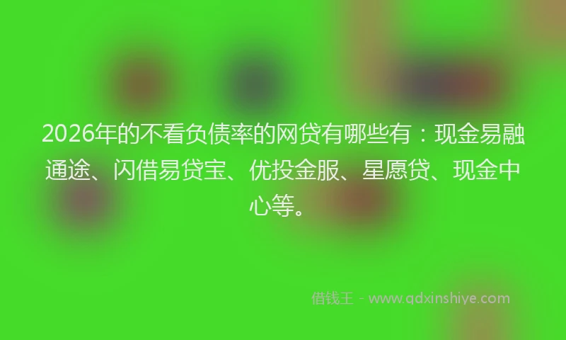 2026年的不看负债率的网贷有哪些有：现金易融通途、闪借易贷宝、优投金服、星愿贷、现金中心等。