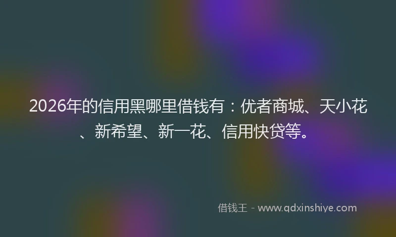 2026年的信用黑哪里借钱有：优者商城、天小花、新希望、新一花、信用快贷等。