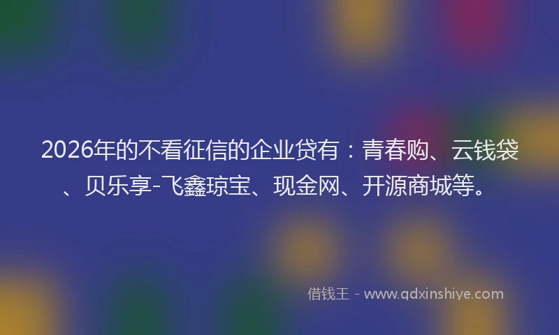 2026年的不看征信的企业贷有：青春购、云钱袋、贝乐享-飞鑫琼宝、现金网、开源商城等。