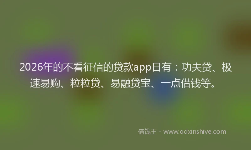 2026年的不看征信的贷款app日有：功夫贷、极速易购、粒粒贷、易融贷宝、一点借钱等。
