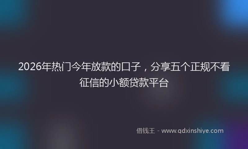 2026年热门今年放款的口子，分享五个正规不看征信的小额贷款平台