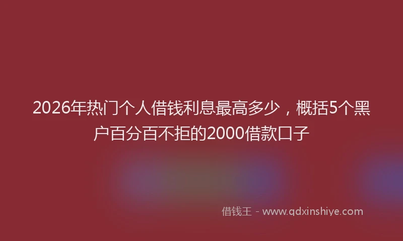 2026年热门个人借钱利息最高多少，概括5个黑户百分百不拒的2000借款口子