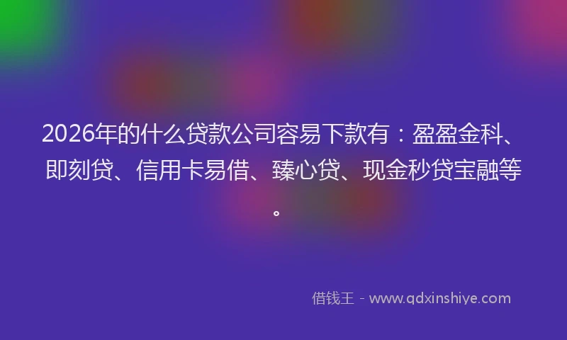 2026年的什么贷款公司容易下款有：盈盈金科、即刻贷、信用卡易借、臻心贷、现金秒贷宝融等。