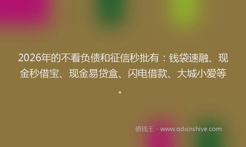 2026年的不看负债和征信秒批有：钱袋速融、现金秒借宝、现金易贷盒、闪电借款、大城小爱等。
