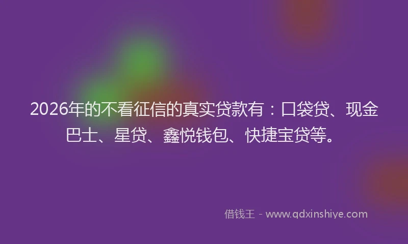 2026年的不看征信的真实贷款有：口袋贷、现金巴士、星贷、鑫悦钱包、快捷宝贷等。