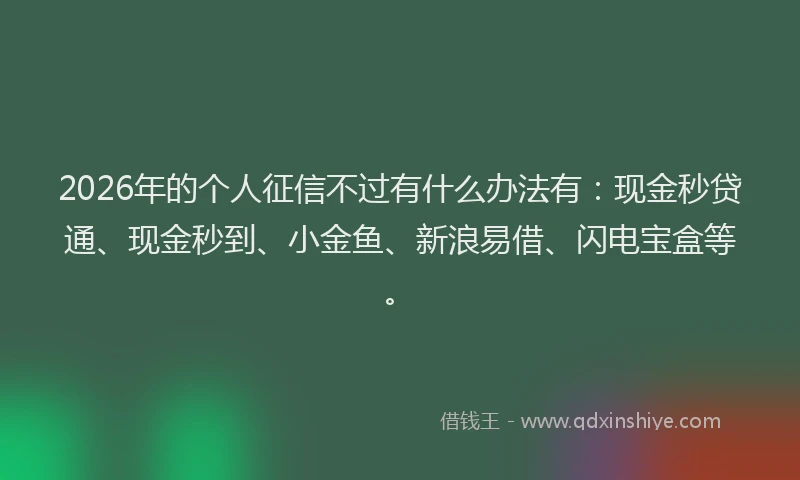 2026年的个人征信不过有什么办法有：现金秒贷通、现金秒到、小金鱼、新浪易借、闪电宝盒等。