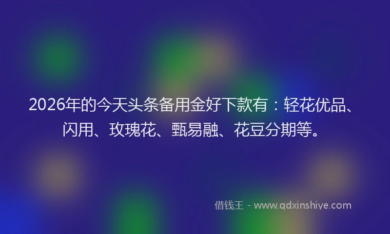 2026年的今天头条备用金好下款有：轻花优品、闪用、玫瑰花、甄易融、花豆分期等。
