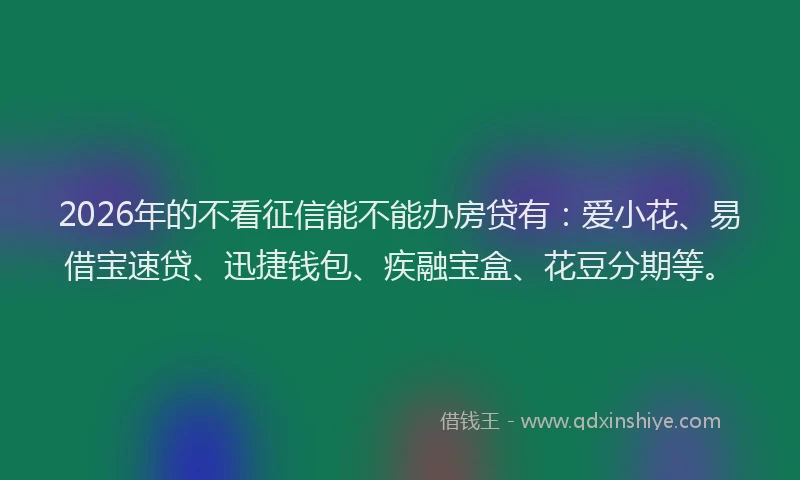2026年的不看征信能不能办房贷有：爱小花、易借宝速贷、迅捷钱包、疾融宝盒、花豆分期等。