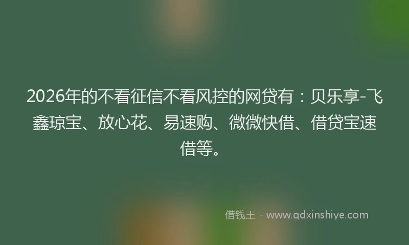2026年的不看征信不看风控的网贷有：贝乐享-飞鑫琼宝、放心花、易速购、微微快借、借贷宝速借等。
