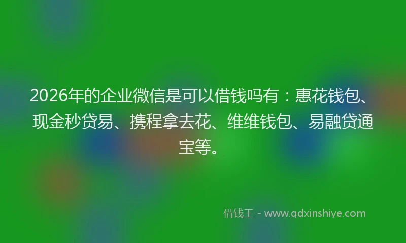 2026年的企业微信是可以借钱吗有：惠花钱包、现金秒贷易、携程拿去花、维维钱包、易融贷通宝等。