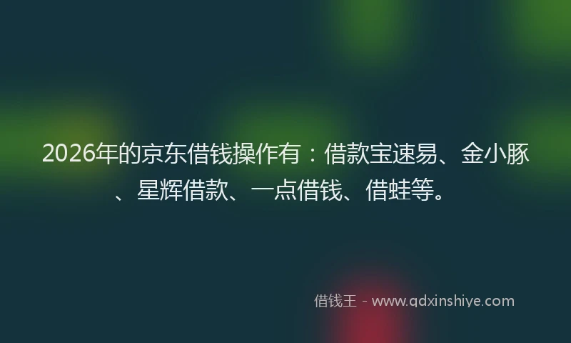 2026年的京东借钱操作有：借款宝速易、金小豚、星辉借款、一点借钱、借蛙等。