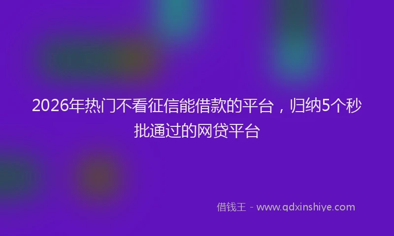 2026年热门不看征信能借款的平台，归纳5个秒批通过的网贷平台