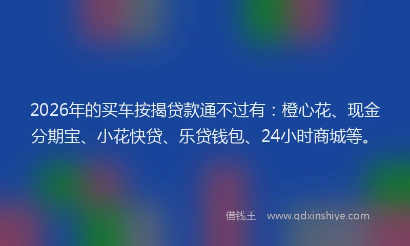 2026年的买车按揭贷款通不过有：橙心花、现金分期宝、小花快贷、乐贷钱包、24小时商城等。