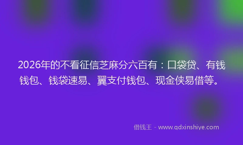 2026年的不看征信芝麻分六百有：口袋贷、有钱钱包、钱袋速易、翼支付钱包、现金侠易借等。
