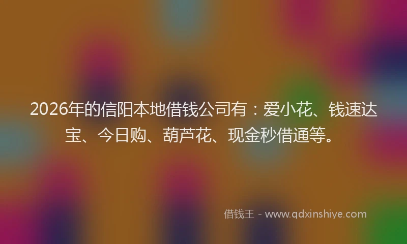 2026年的信阳本地借钱公司有：爱小花、钱速达宝、今日购、葫芦花、现金秒借通等。