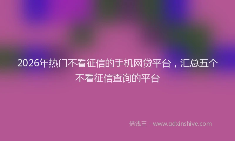 2026年热门不看征信的手机网贷平台，汇总五个不看征信查询的平台