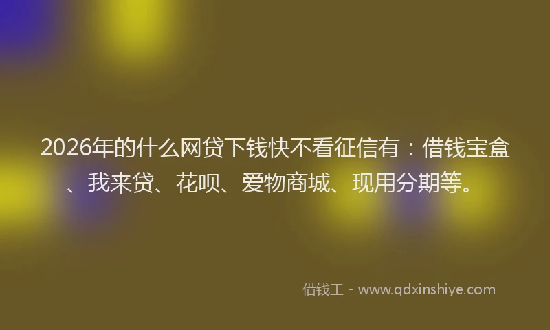 2026年的什么网贷下钱快不看征信有：借钱宝盒、我来贷、花呗、爱物商城、现用分期等。