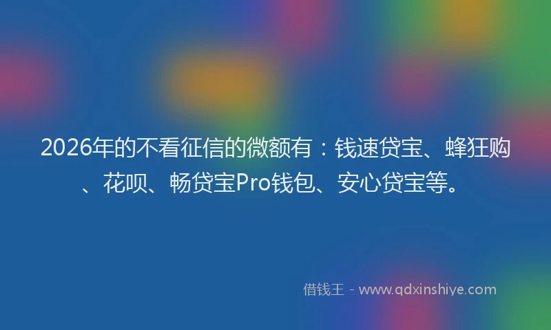 2026年的不看征信的微额有：钱速贷宝、蜂狂购、花呗、畅贷宝Pro钱包、安心贷宝等。