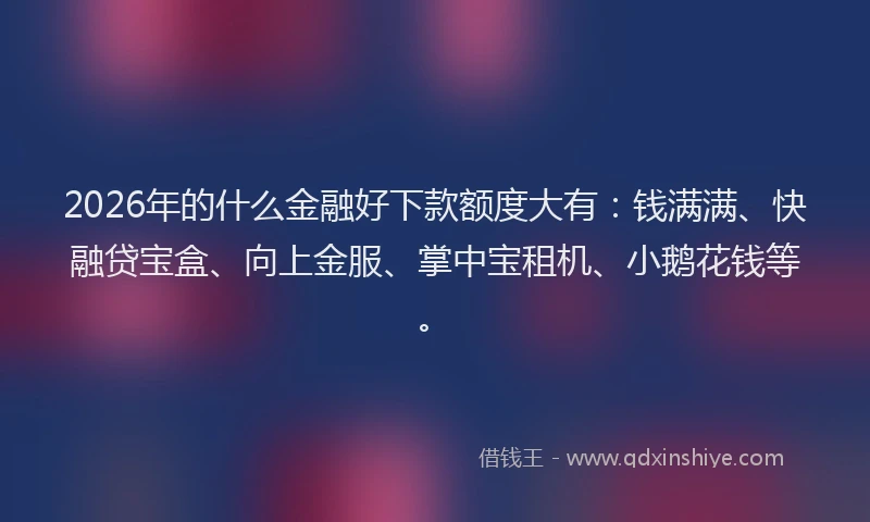 2026年的什么金融好下款额度大有：钱满满、快融贷宝盒、向上金服、掌中宝租机、小鹅花钱等。