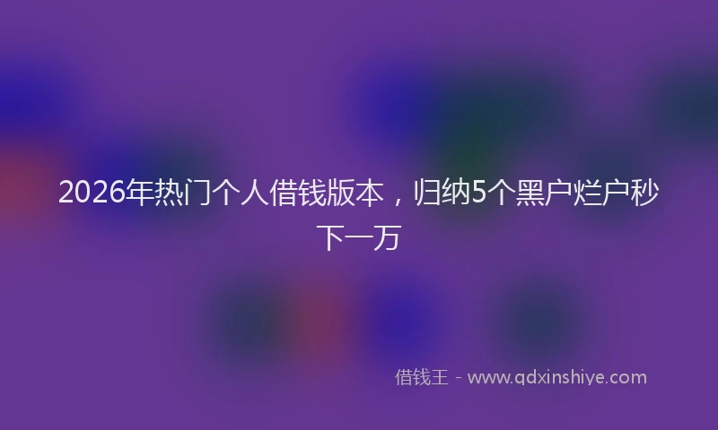2026年热门个人借钱版本，归纳5个黑户烂户秒下一万