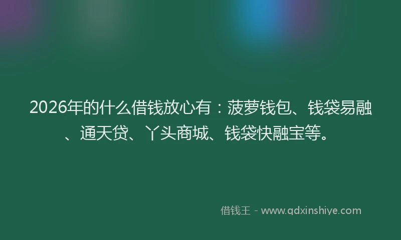 2026年的什么借钱放心有：菠萝钱包、钱袋易融、通天贷、丫头商城、钱袋快融宝等。