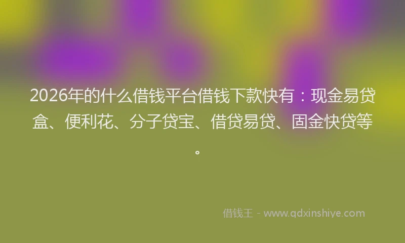 2026年的什么借钱平台借钱下款快有：现金易贷盒、便利花、分子贷宝、借贷易贷、固金快贷等。
