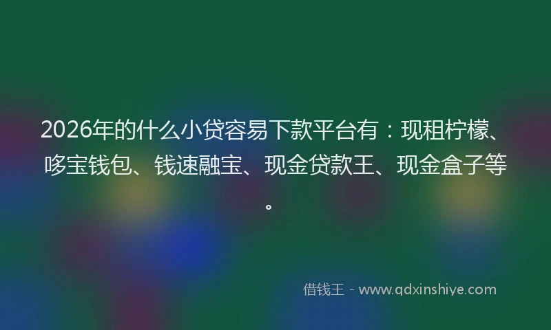 2026年的什么小贷容易下款平台有：现租柠檬、哆宝钱包、钱速融宝、现金贷款王、现金盒子等。