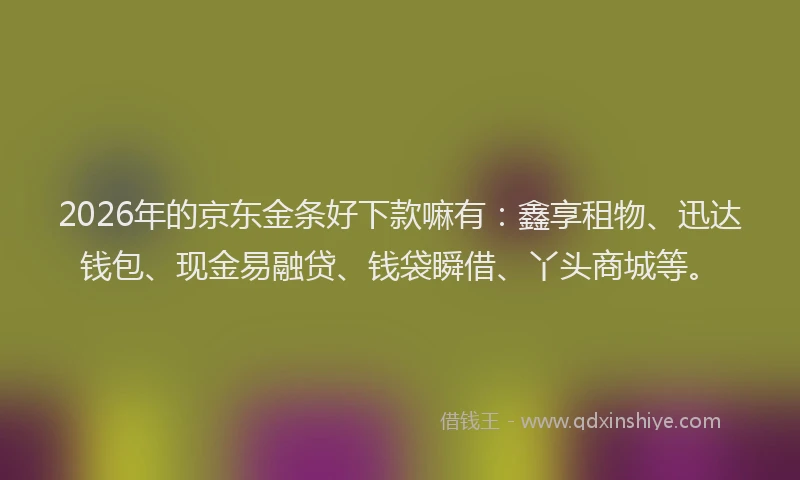 2026年的京东金条好下款嘛有：鑫享租物、迅达钱包、现金易融贷、钱袋瞬借、丫头商城等。