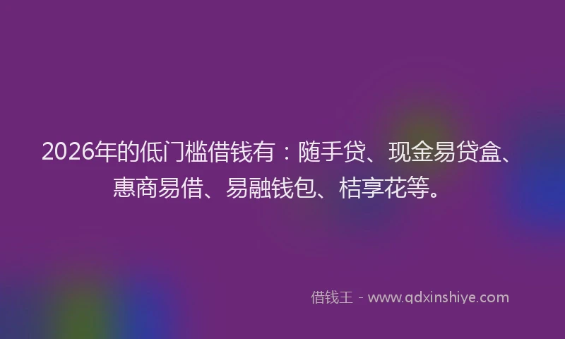 2026年的低门槛借钱有：随手贷、现金易贷盒、惠商易借、易融钱包、桔享花等。