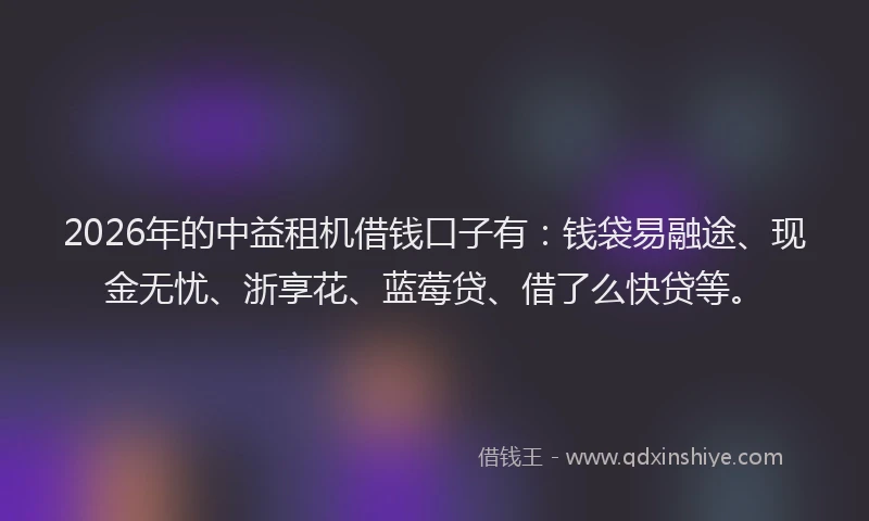 2026年的中益租机借钱口子有：钱袋易融途、现金无忧、浙享花、蓝莓贷、借了么快贷等。