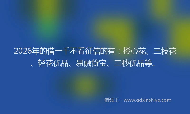 2026年的借一千不看征信的有：橙心花、三枝花、轻花优品、易融贷宝、三秒优品等。