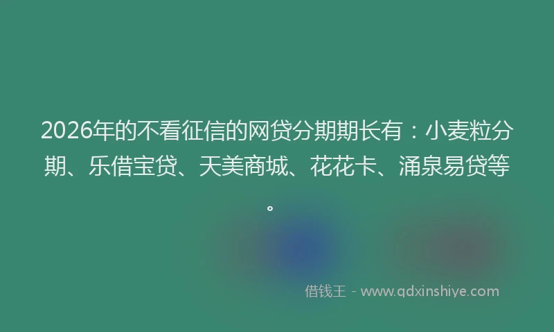 2026年的不看征信的网贷分期期长有：小麦粒分期、乐借宝贷、天美商城、花花卡、涌泉易贷等。
