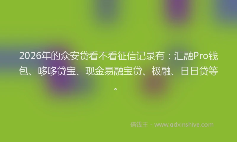 2026年的众安贷看不看征信记录有：汇融Pro钱包、哆哆贷宝、现金易融宝贷、极融、日日贷等。