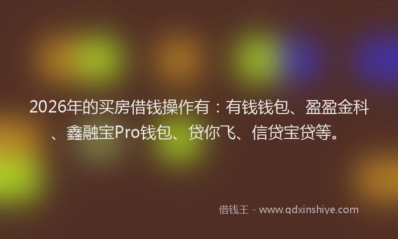 2026年的买房借钱操作有：有钱钱包、盈盈金科、鑫融宝Pro钱包、贷你飞、信贷宝贷等。