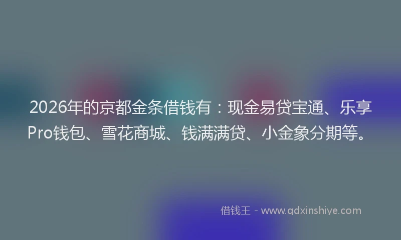 2026年的京都金条借钱有：现金易贷宝通、乐享Pro钱包、雪花商城、钱满满贷、小金象分期等。