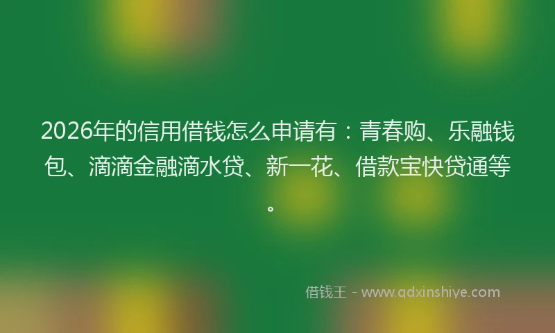 2026年的信用借钱怎么申请有：青春购、乐融钱包、滴滴金融滴水贷、新一花、借款宝快贷通等。