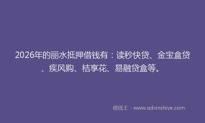 2026年的丽水抵押借钱有：读秒快贷、金宝盒贷、疾风购、桔享花、易融贷盒等。