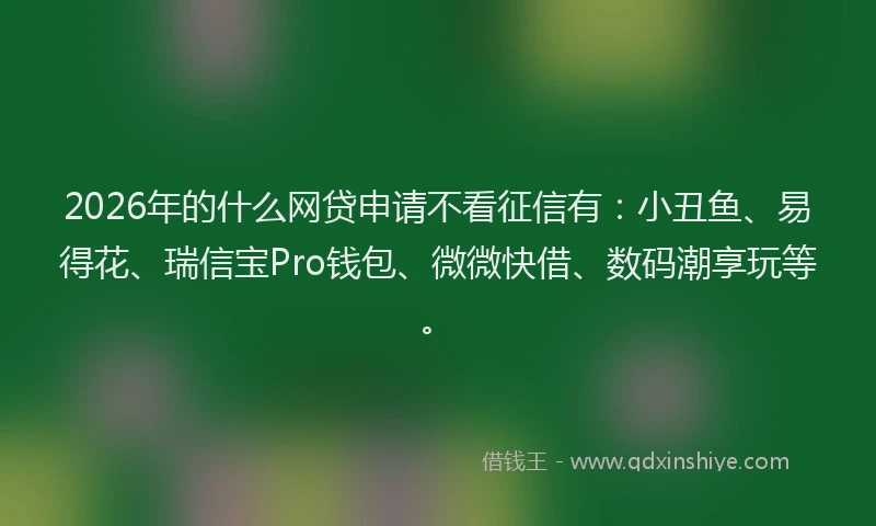 2026年的什么网贷申请不看征信有：小丑鱼、易得花、瑞信宝Pro钱包、微微快借、数码潮享玩等。