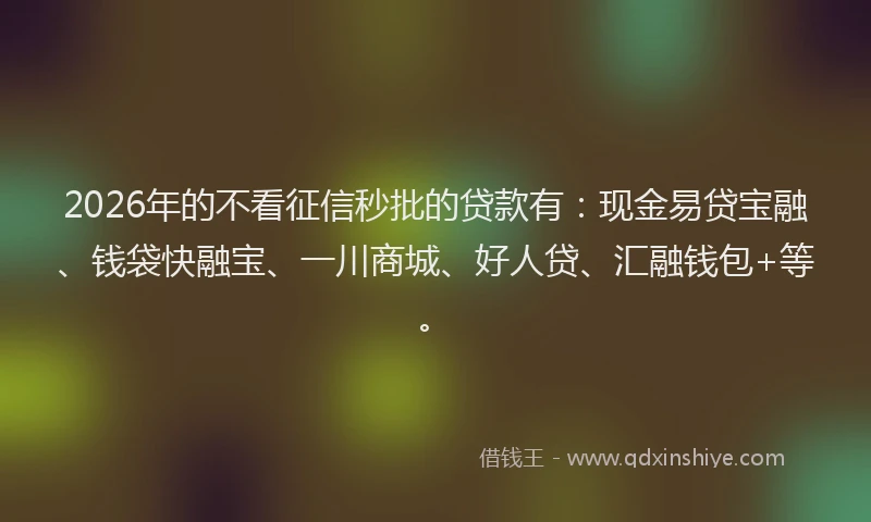 2026年的不看征信秒批的贷款有：现金易贷宝融、钱袋快融宝、一川商城、好人贷、汇融钱包+等。