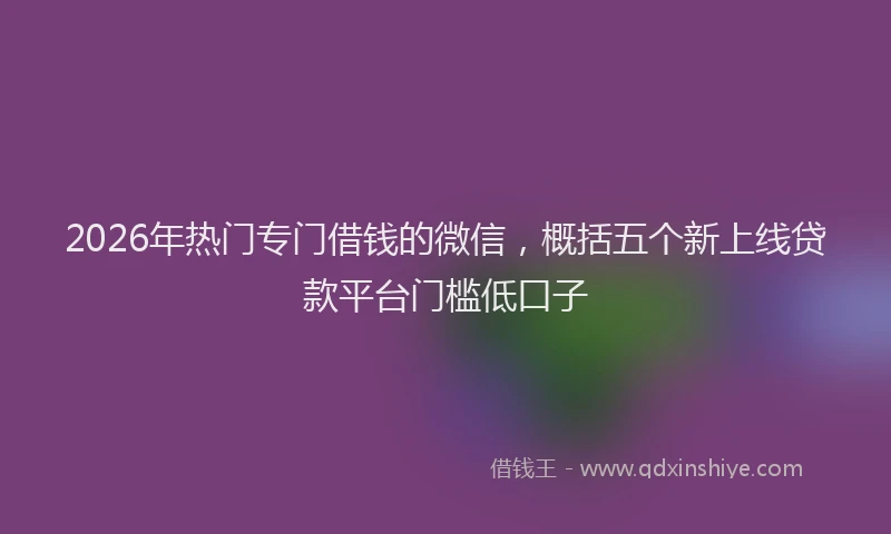 2026年热门专门借钱的微信，概括五个新上线贷款平台门槛低口子