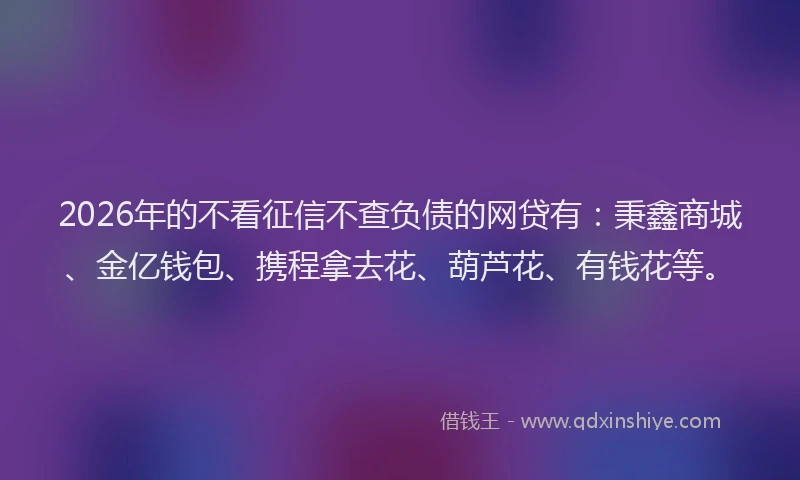 2026年的不看征信不查负债的网贷有：秉鑫商城、金亿钱包、携程拿去花、葫芦花、有钱花等。