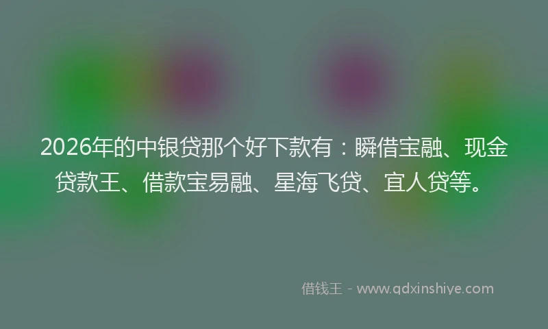 2026年的中银贷那个好下款有：瞬借宝融、现金贷款王、借款宝易融、星海飞贷、宜人贷等。