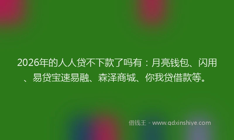 2026年的人人贷不下款了吗有：月亮钱包、闪用、易贷宝速易融、森泽商城、你我贷借款等。
