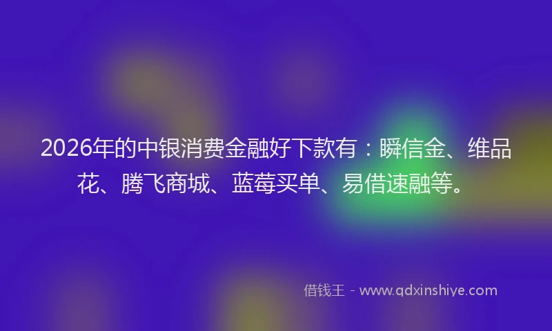 2026年的中银消费金融好下款有：瞬信金、维品花、腾飞商城、蓝莓买单、易借速融等。